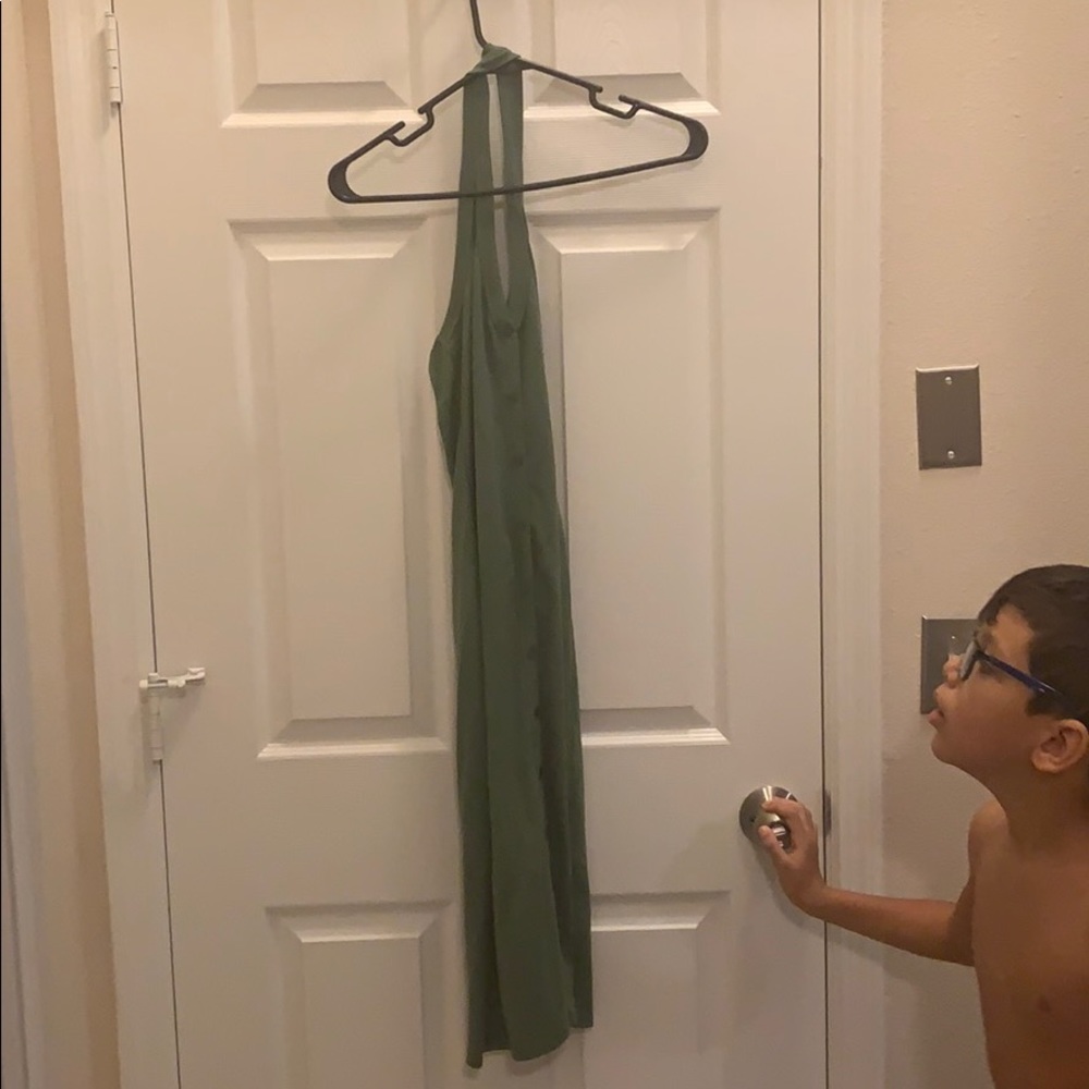 Green halter midi dress